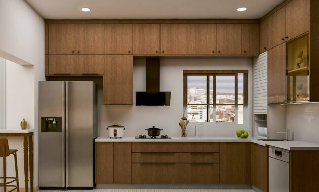 Wooden Modern L-Shaped Kitchen Design | Livspace